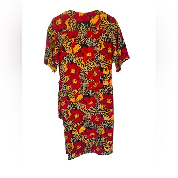ADRIANNA PAPELL | 100% SILK Vintage Cheetah Multi-Print Floral Wrap Dress - Picture 3 of 13